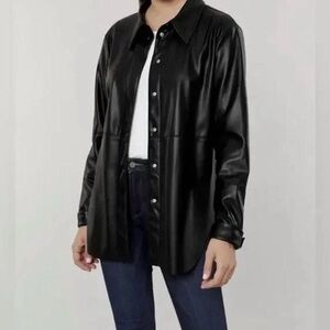 7 For All Mankind Black faux leather Button Down Shirt